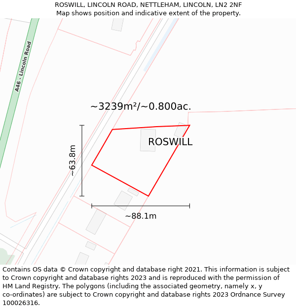 ROSWILL, LINCOLN ROAD, NETTLEHAM, LINCOLN, LN2 2NF: Plot and title map