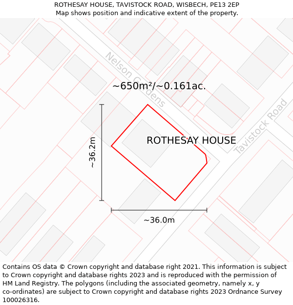 ROTHESAY HOUSE, TAVISTOCK ROAD, WISBECH, PE13 2EP: Plot and title map
