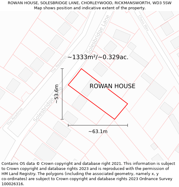 ROWAN HOUSE, SOLESBRIDGE LANE, CHORLEYWOOD, RICKMANSWORTH, WD3 5SW: Plot and title map