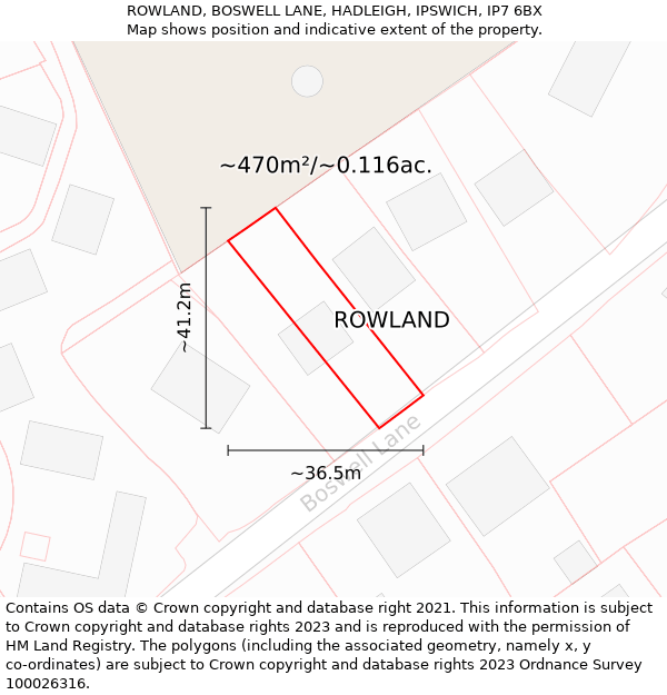 ROWLAND, BOSWELL LANE, HADLEIGH, IPSWICH, IP7 6BX: Plot and title map