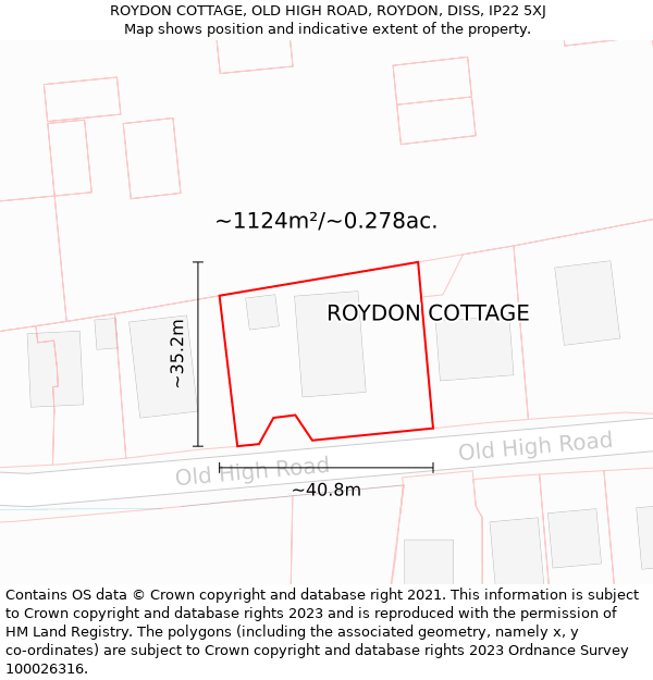 ROYDON COTTAGE, OLD HIGH ROAD, ROYDON, DISS, IP22 5XJ: Plot and title map