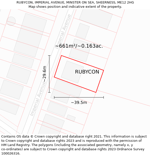 RUBYCON, IMPERIAL AVENUE, MINSTER ON SEA, SHEERNESS, ME12 2HG: Plot and title map