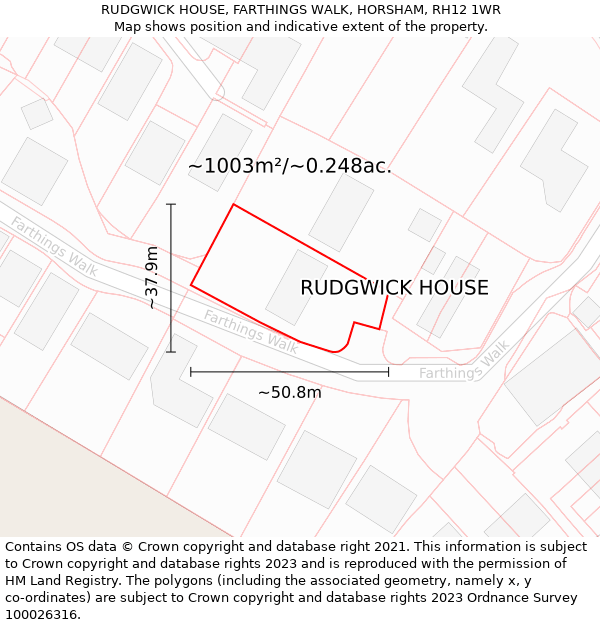 RUDGWICK HOUSE, FARTHINGS WALK, HORSHAM, RH12 1WR: Plot and title map