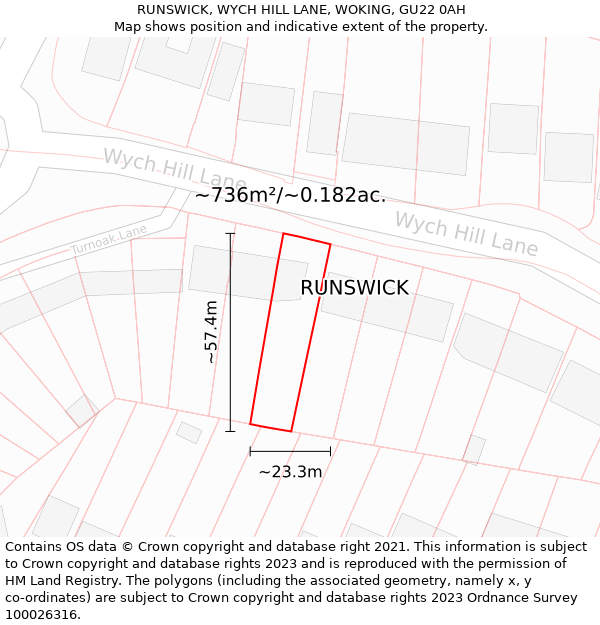 RUNSWICK, WYCH HILL LANE, WOKING, GU22 0AH: Plot and title map