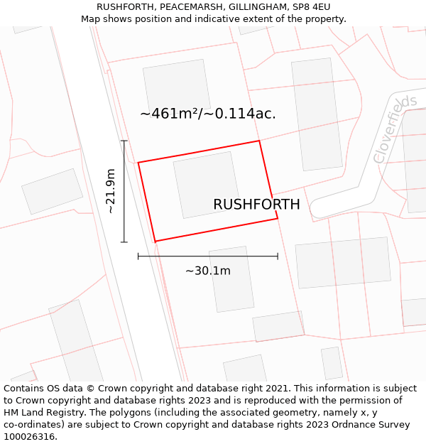 RUSHFORTH, PEACEMARSH, GILLINGHAM, SP8 4EU: Plot and title map
