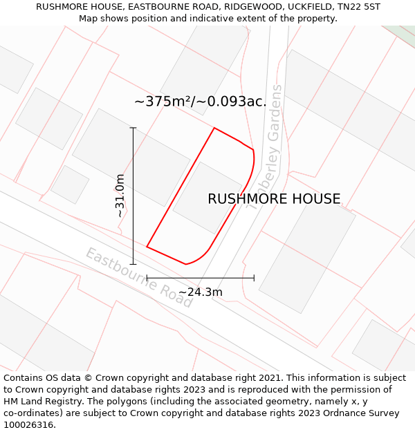 RUSHMORE HOUSE, EASTBOURNE ROAD, RIDGEWOOD, UCKFIELD, TN22 5ST: Plot and title map