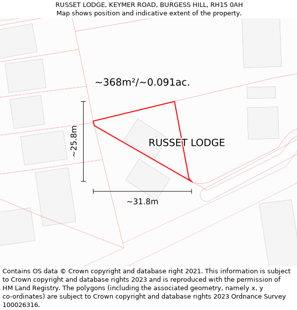 RUSSET LODGE, KEYMER ROAD, BURGESS HILL, RH15 0AH: Plot and title map