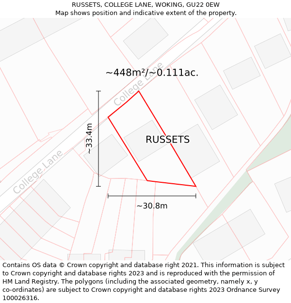 RUSSETS, COLLEGE LANE, WOKING, GU22 0EW: Plot and title map