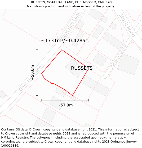 RUSSETS, GOAT HALL LANE, CHELMSFORD, CM2 8PG: Plot and title map