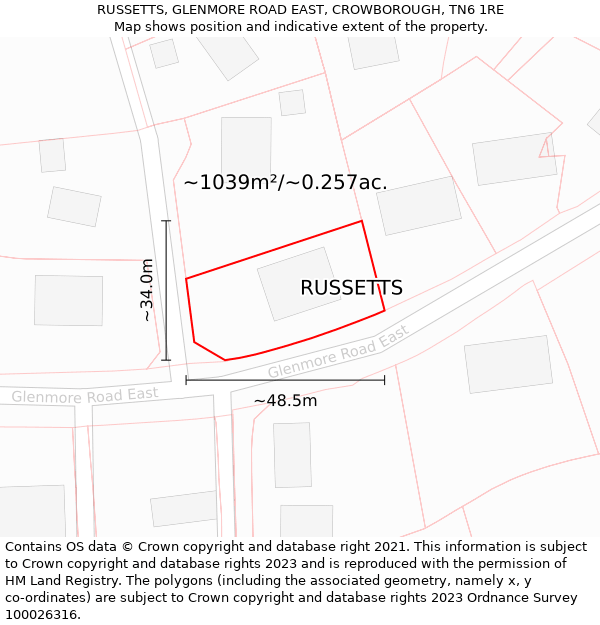 RUSSETTS, GLENMORE ROAD EAST, CROWBOROUGH, TN6 1RE: Plot and title map