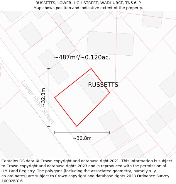 RUSSETTS, LOWER HIGH STREET, WADHURST, TN5 6LP: Plot and title map