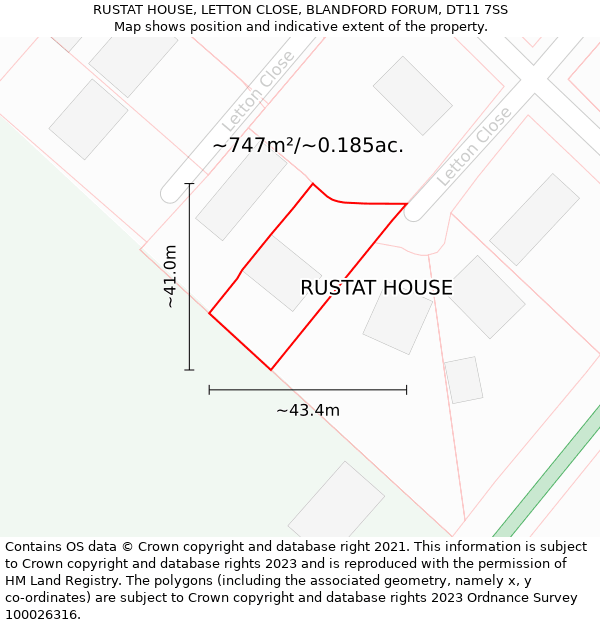 RUSTAT HOUSE, LETTON CLOSE, BLANDFORD FORUM, DT11 7SS: Plot and title map