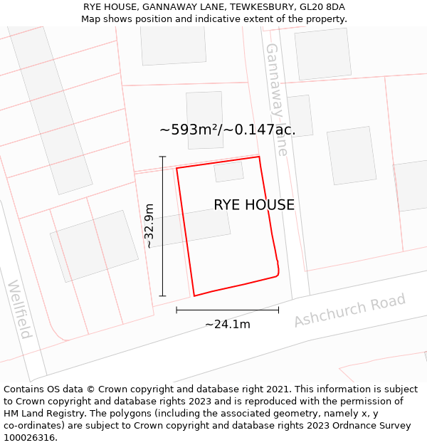 RYE HOUSE, GANNAWAY LANE, TEWKESBURY, GL20 8DA: Plot and title map