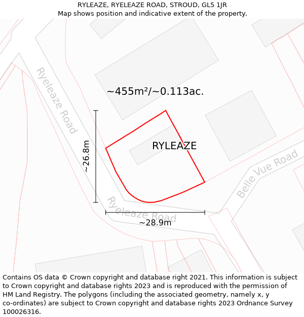 RYLEAZE, RYELEAZE ROAD, STROUD, GL5 1JR: Plot and title map