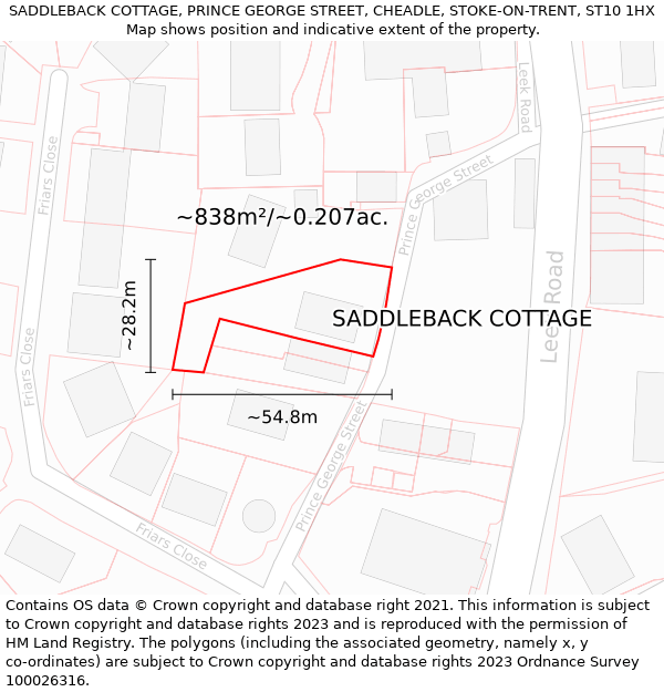 SADDLEBACK COTTAGE, PRINCE GEORGE STREET, CHEADLE, STOKE-ON-TRENT, ST10 1HX: Plot and title map
