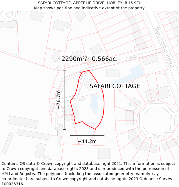 SAFARI COTTAGE, APPERLIE DRIVE, HORLEY, RH6 9EU: Plot and title map