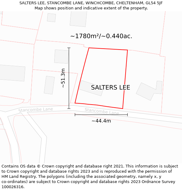 SALTERS LEE, STANCOMBE LANE, WINCHCOMBE, CHELTENHAM, GL54 5JF: Plot and title map
