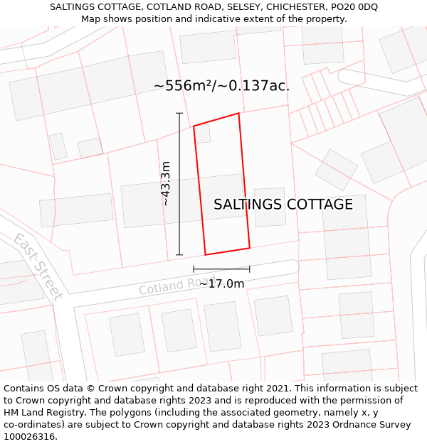 SALTINGS COTTAGE, COTLAND ROAD, SELSEY, CHICHESTER, PO20 0DQ: Plot and title map