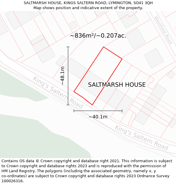 SALTMARSH HOUSE, KINGS SALTERN ROAD, LYMINGTON, SO41 3QH: Plot and title map