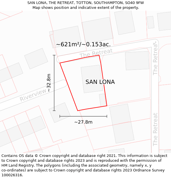 SAN LONA, THE RETREAT, TOTTON, SOUTHAMPTON, SO40 9FW: Plot and title map