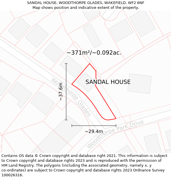 SANDAL HOUSE, WOODTHORPE GLADES, WAKEFIELD, WF2 6NF: Plot and title map