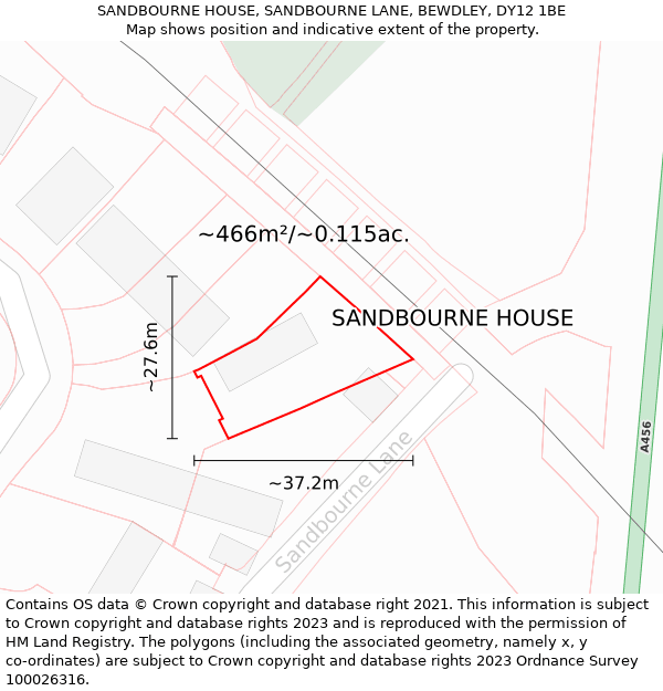 SANDBOURNE HOUSE, SANDBOURNE LANE, BEWDLEY, DY12 1BE: Plot and title map