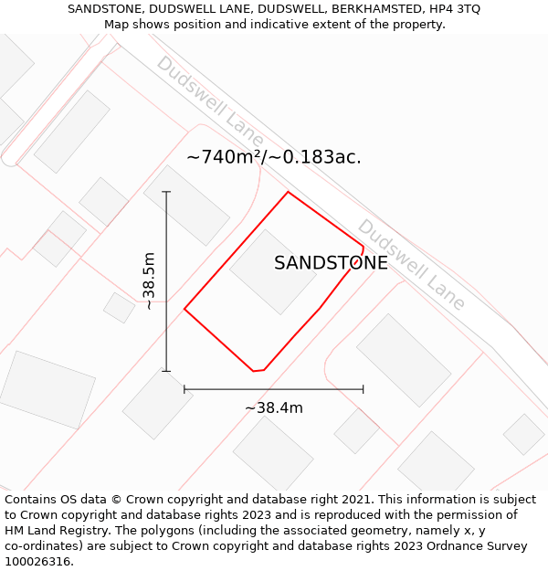 SANDSTONE, DUDSWELL LANE, DUDSWELL, BERKHAMSTED, HP4 3TQ: Plot and title map