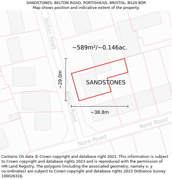 SANDSTONES, BELTON ROAD, PORTISHEAD, BRISTOL, BS20 8DR: Plot and title map