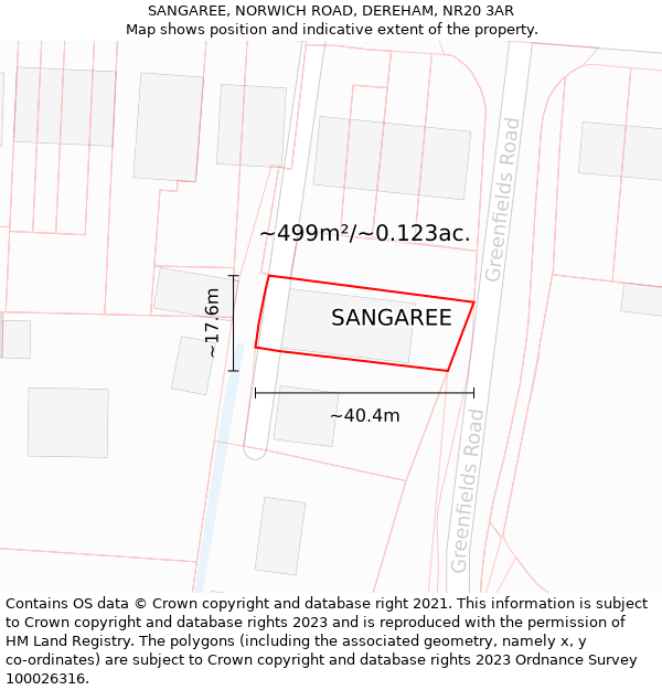 SANGAREE, NORWICH ROAD, DEREHAM, NR20 3AR: Plot and title map