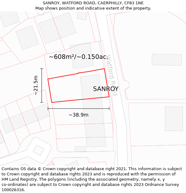 SANROY, WATFORD ROAD, CAERPHILLY, CF83 1NE: Plot and title map