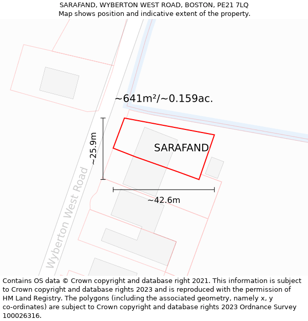 SARAFAND, WYBERTON WEST ROAD, BOSTON, PE21 7LQ: Plot and title map