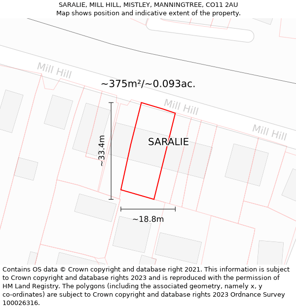 SARALIE, MILL HILL, MISTLEY, MANNINGTREE, CO11 2AU: Plot and title map