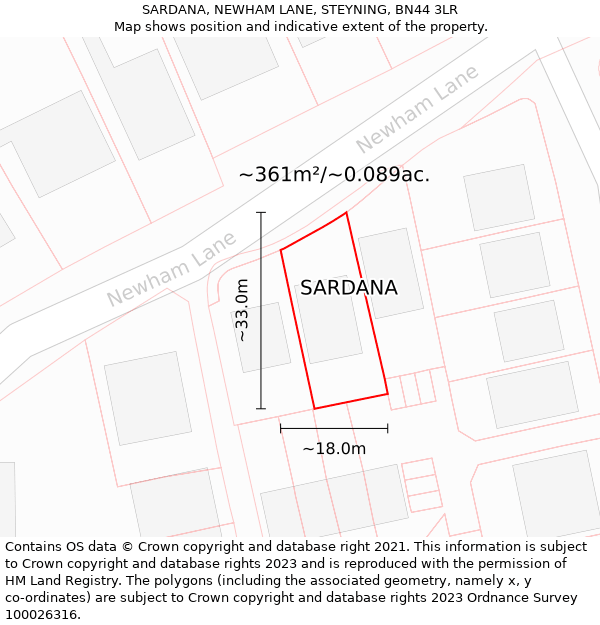 SARDANA, NEWHAM LANE, STEYNING, BN44 3LR: Plot and title map