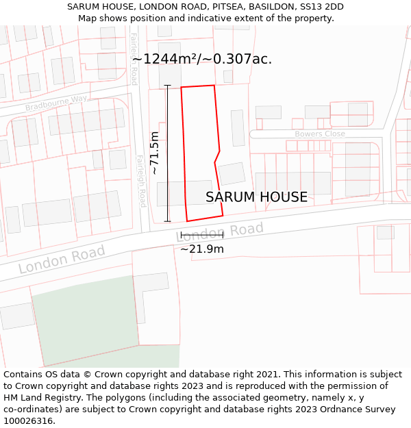 SARUM HOUSE, LONDON ROAD, PITSEA, BASILDON, SS13 2DD: Plot and title map