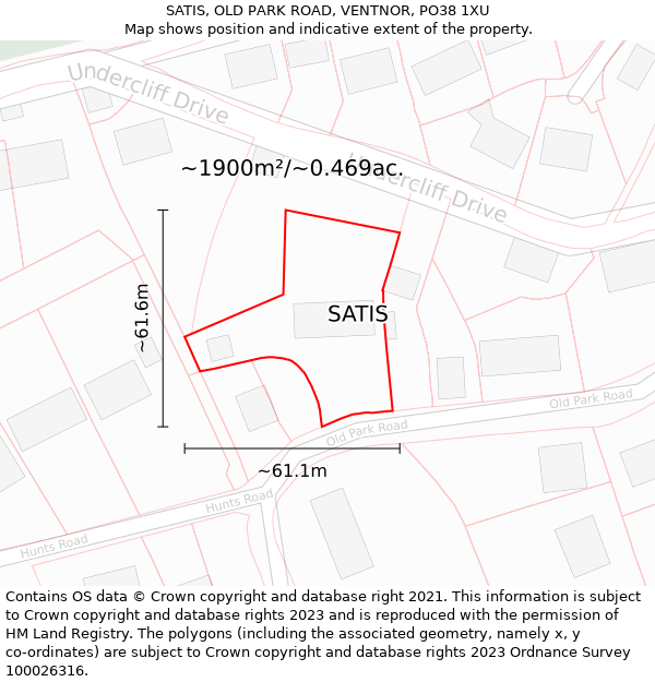 SATIS, OLD PARK ROAD, VENTNOR, PO38 1XU: Plot and title map