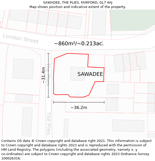 SAWADEE, THE PLIES, FAIRFORD, GL7 4AJ: Plot and title map