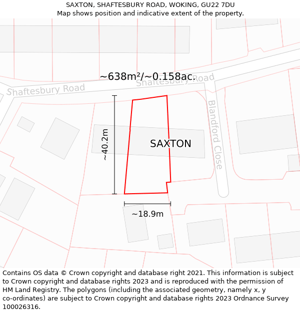 SAXTON, SHAFTESBURY ROAD, WOKING, GU22 7DU: Plot and title map