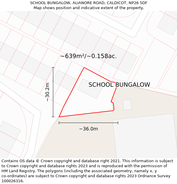 SCHOOL BUNGALOW, ALIANORE ROAD, CALDICOT, NP26 5DF: Plot and title map