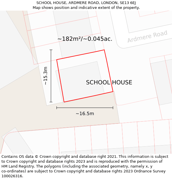 SCHOOL HOUSE, ARDMERE ROAD, LONDON, SE13 6EJ: Plot and title map