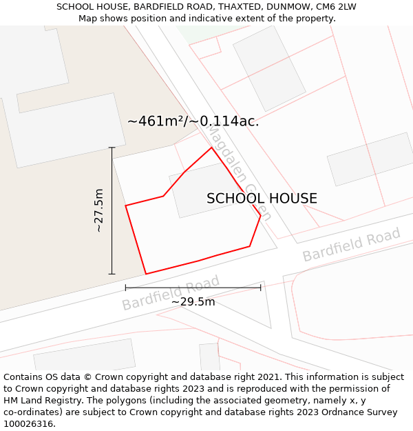 SCHOOL HOUSE, BARDFIELD ROAD, THAXTED, DUNMOW, CM6 2LW: Plot and title map