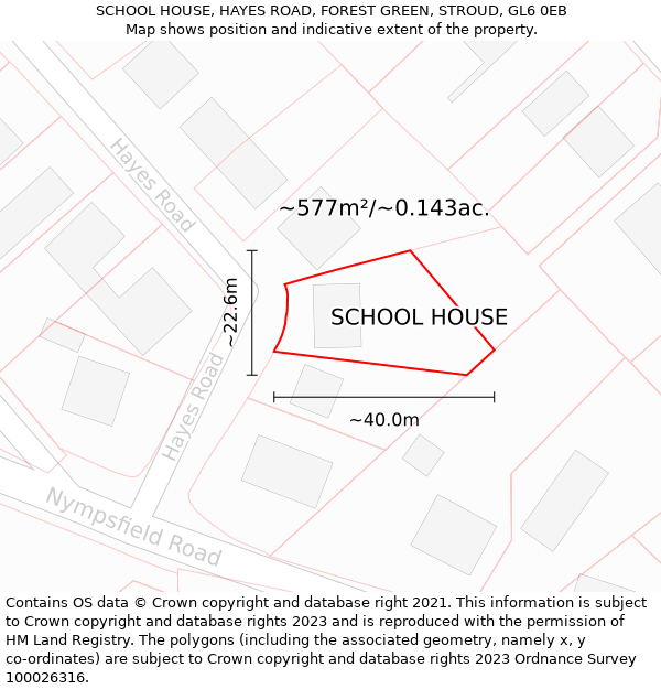 SCHOOL HOUSE, HAYES ROAD, FOREST GREEN, STROUD, GL6 0EB: Plot and title map