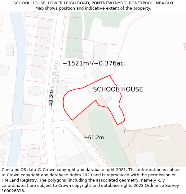 SCHOOL HOUSE, LOWER LEIGH ROAD, PONTNEWYNYDD, PONTYPOOL, NP4 8LQ: Plot and title map