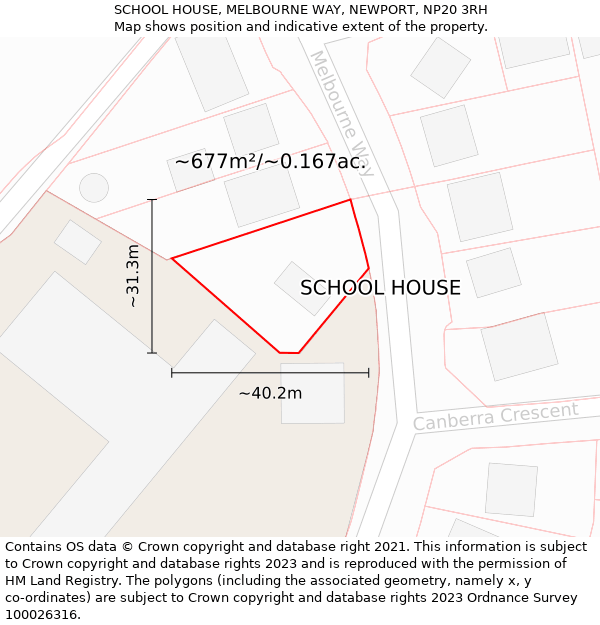 SCHOOL HOUSE, MELBOURNE WAY, NEWPORT, NP20 3RH: Plot and title map