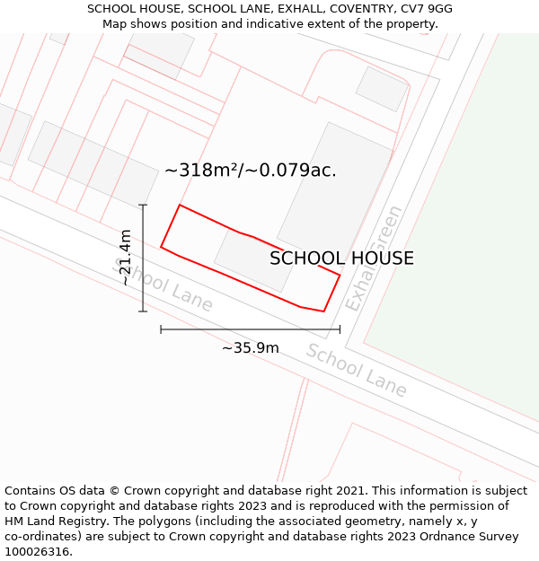 SCHOOL HOUSE, SCHOOL LANE, EXHALL, COVENTRY, CV7 9GG: Plot and title map