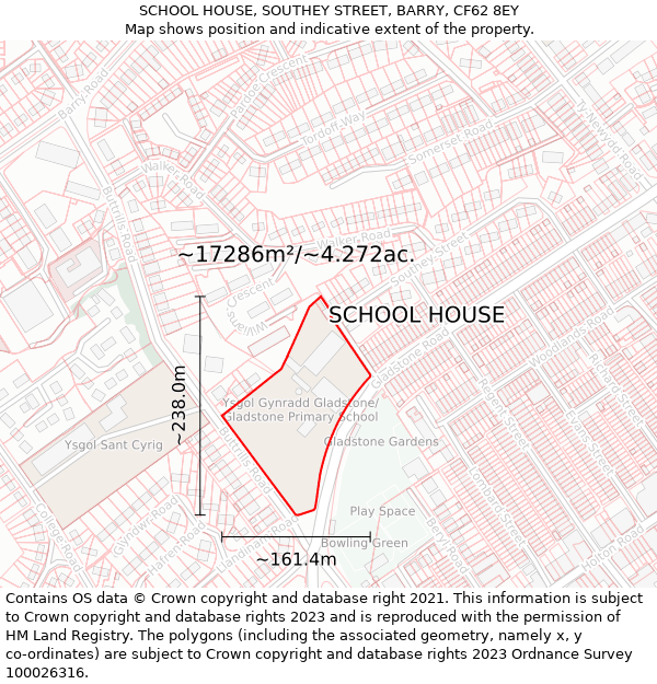 SCHOOL HOUSE, SOUTHEY STREET, BARRY, CF62 8EY: Plot and title map
