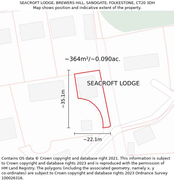 SEACROFT LODGE, BREWERS HILL, SANDGATE, FOLKESTONE, CT20 3DH: Plot and title map