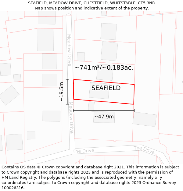 SEAFIELD, MEADOW DRIVE, CHESTFIELD, WHITSTABLE, CT5 3NR: Plot and title map