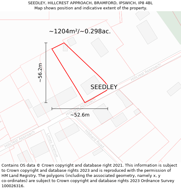 SEEDLEY, HILLCREST APPROACH, BRAMFORD, IPSWICH, IP8 4BL: Plot and title map