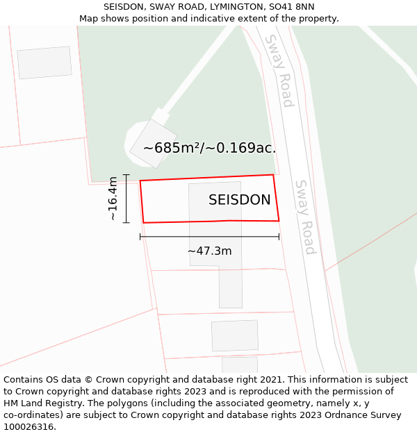 SEISDON, SWAY ROAD, LYMINGTON, SO41 8NN: Plot and title map