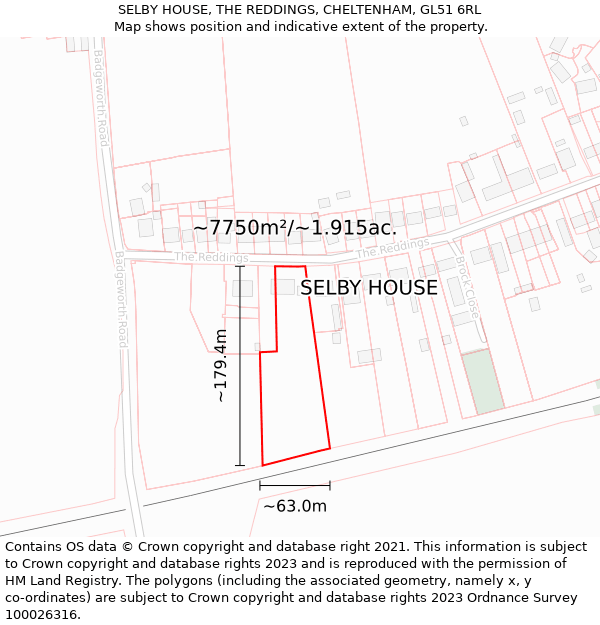 SELBY HOUSE, THE REDDINGS, CHELTENHAM, GL51 6RL: Plot and title map